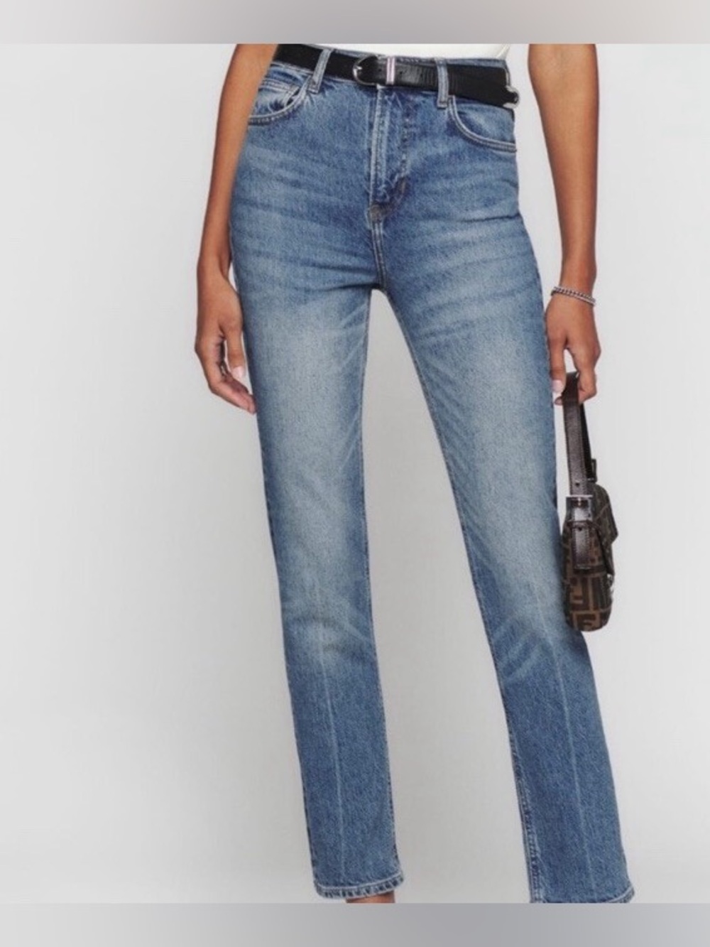 Reformation Liza ultra high rise straight leg jeans in vintage blue